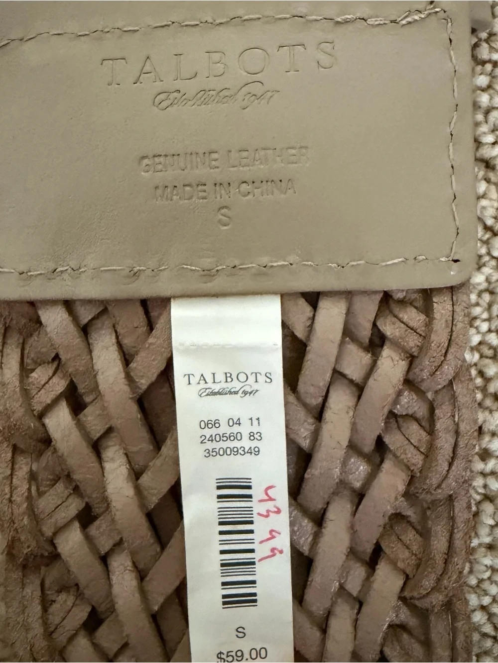 Talbots Taupe Braided Leather Belt with Buckle Sz Small